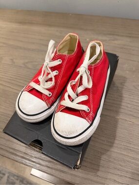 Converse Kids Red Canvas Low-Top Sneakers with White Accents